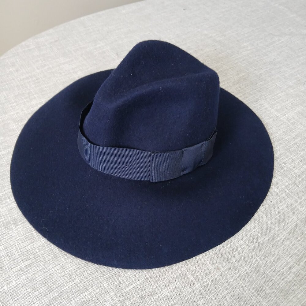Brixton Supply Co Felted Wool Wide Brimmed Navy Fidora Hat
